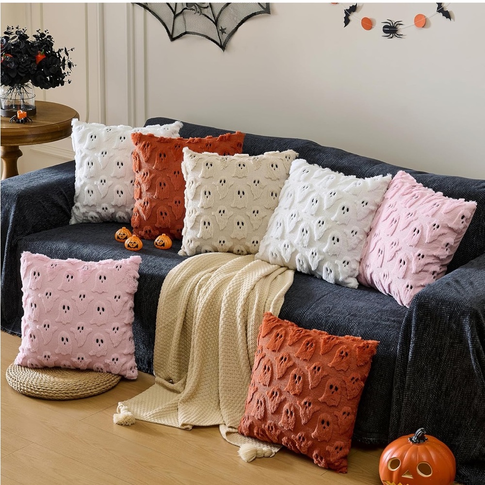 Orange Ghost Pattern Throw Pillows - Picture 4 of 9